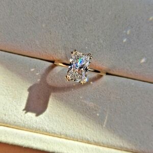 Solid 14k gold 2ct F VVS2 lab radiant diamond ring